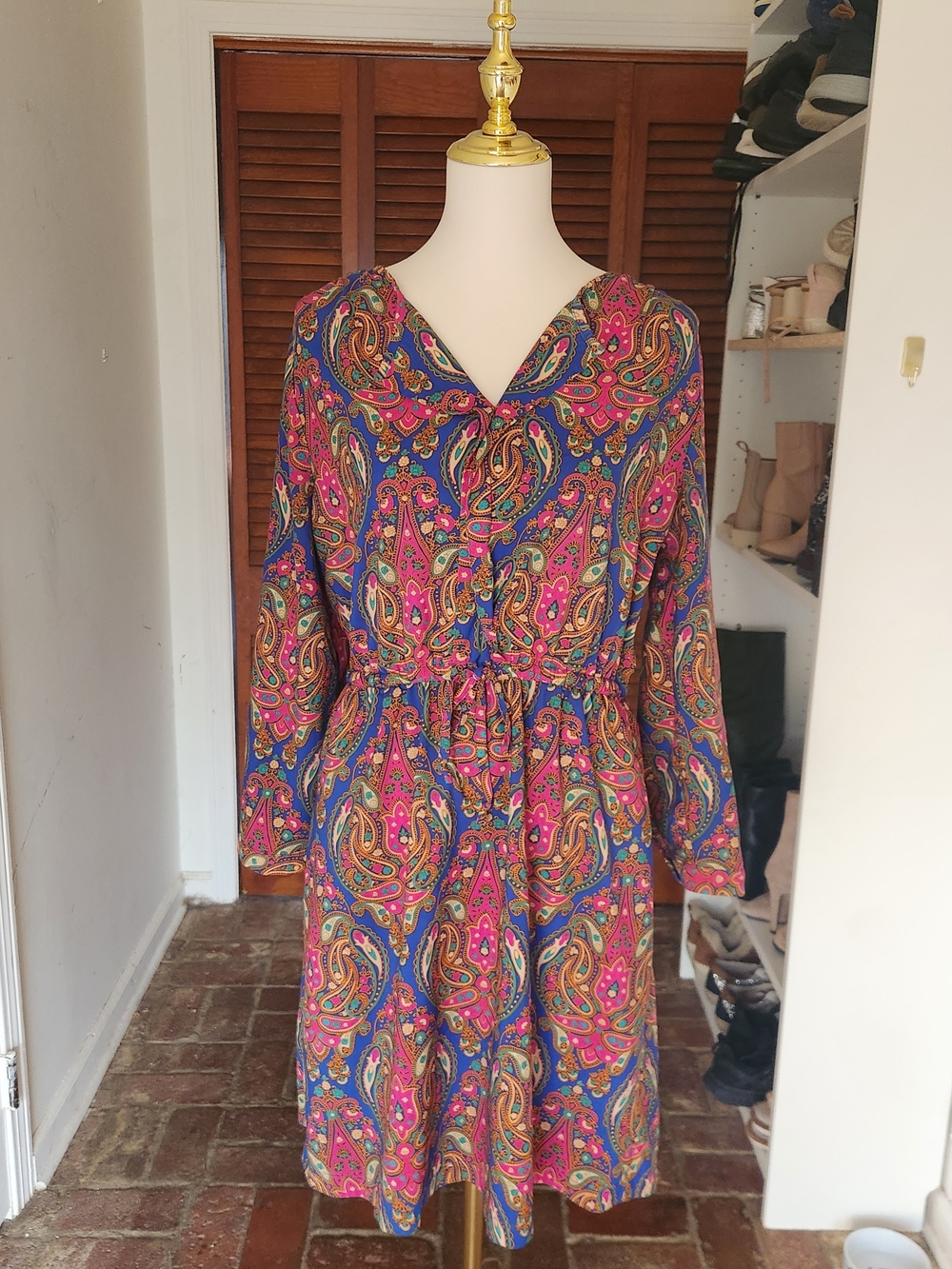 Merona Paisley Long Sleeve Dress in Pink, Blue & Gold